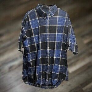 Ralph Lauren Men's Blue Plaid Short Sleeve XL Shirt ButtonDown Shirt 100% Cotton
